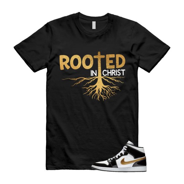 Metallic Gold Patent Black White Air 1 Mid T Shirt Match ROOTED ,852542-007 Jezsport.com