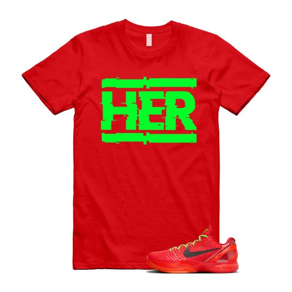 Reverse 6 Protro Bright Crimson Electric Green Black T Shirt Match HER Jezsport.com