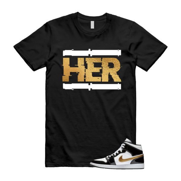 Metallic Gold Patent Black White Air 1 Mid T Shirt Match HER ,852542-007 Jezsport.com