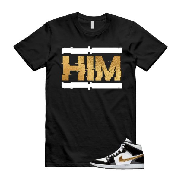 Metallic Gold Patent Black White Air 1 Mid T Shirt Match HIM ,852542-007 Jezsport.com