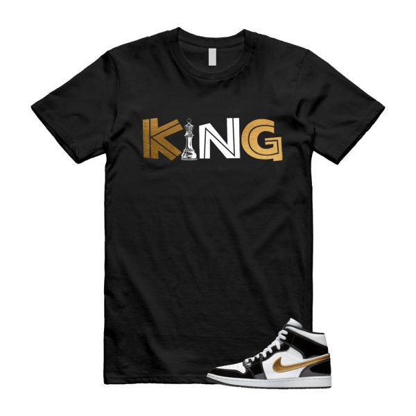 Metallic Gold Patent Black White Air 1 Mid T Shirt Match KING ,852542-007 Jezsport.com