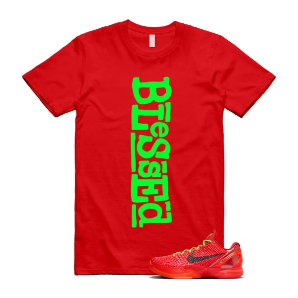 Reverse 6 Protro Bright Crimson Electric Green Black T Shirt Match B2 Jezsport.com