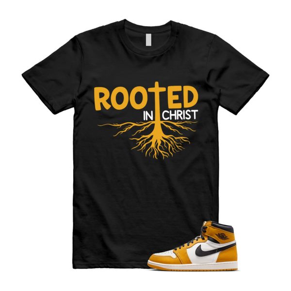 Ochre Yellow Black Sail White 1 Retro High OG T Shirt Match ROOTED ,FD1437-701 Jezsport.com