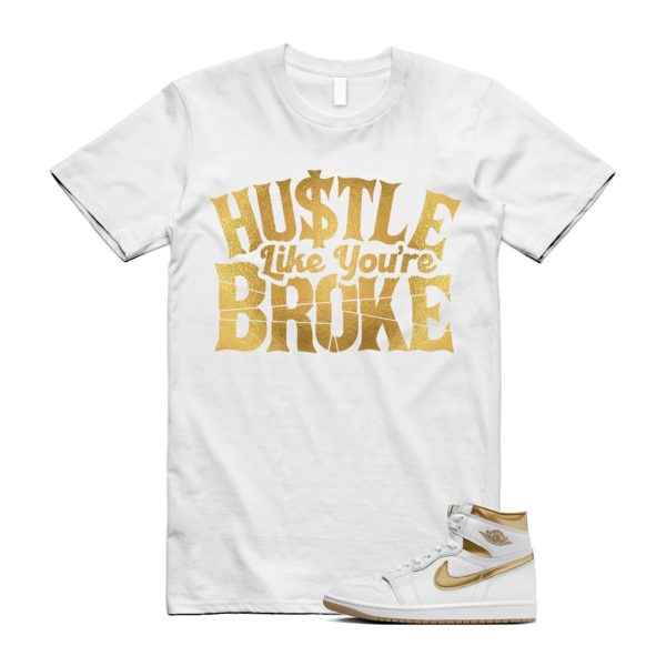 Metallic Gold 1 White Gum Light Brown Retro High OG T Shirt Match BROKE, FD2596-107 Jezsport.com