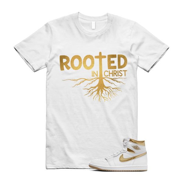 Metallic Gold 1 White Gum Light Brown Retro High OG T Shirt Match ROOTED, FD2596-107 Jezsport.com