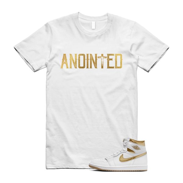 Metallic Gold 1 White Gum Light Brown Retro High OG T Shirt Match ANOINTED, FD2596-107 Jezsport.com