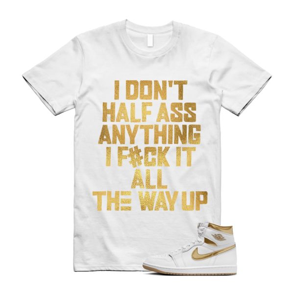 Metallic Gold 1 White Gum Light Brown Retro High OG T Shirt Match HALF, FD2596-107 Jezsport.com