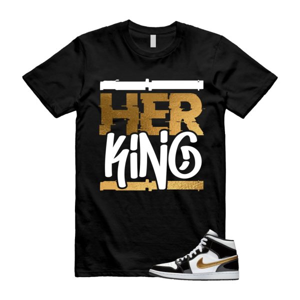 Metallic Gold Patent Black White Air 1 Mid T Shirt Match HK ,852542-007 Jezsport.com