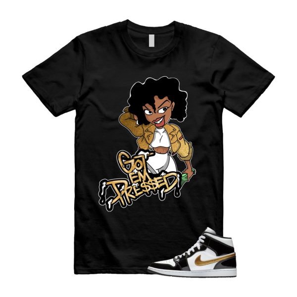 Metallic Gold Patent Black White Air 1 Mid T Shirt Match PRESSED ,852542-007 Jezsport.com