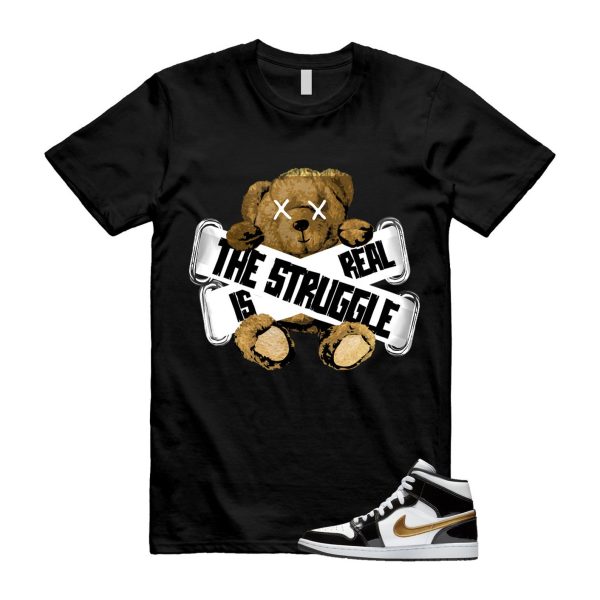 Metallic Gold Patent Black White Air 1 Mid T Shirt Match TSIR ,852542-007 Jezsport.com