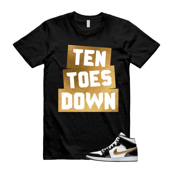 Metallic Gold Patent Black White Air 1 Mid T Shirt Match TTD ,852542-007 Jezsport.com