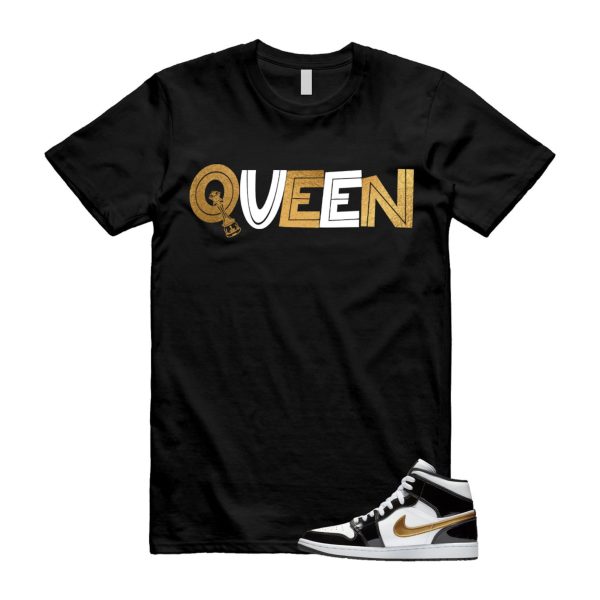 Metallic Gold Patent Black White Air 1 Mid T Shirt Match QUEEN ,852542-007 Jezsport.com