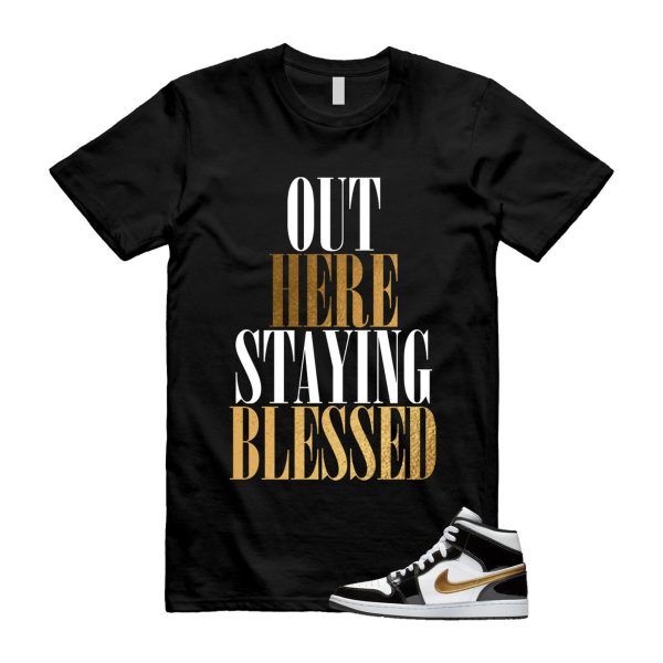 Metallic Gold Patent Black White Air 1 Mid T Shirt Match STAYBLS ,852542-007 Jezsport.com