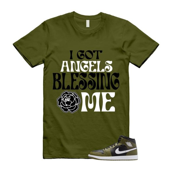 1 Sequoia Olive Green Black White Air Mid T Shirt Match ANGELS Jezsport.com