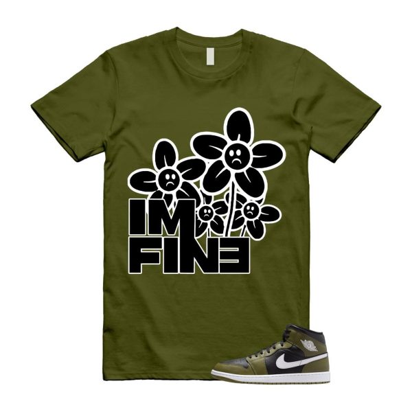 1 Sequoia Olive Green Black White Air Mid T Shirt Match FINE Jezsport.com