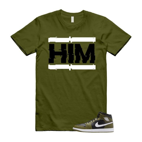 1 Sequoia Olive Green Black White Air Mid T Shirt Match HIM Jezsport.com