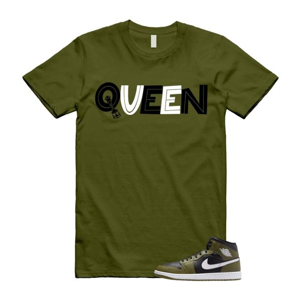 1 Sequoia Olive Green Black White Air Mid T Shirt Match QUEEN Jezsport.com