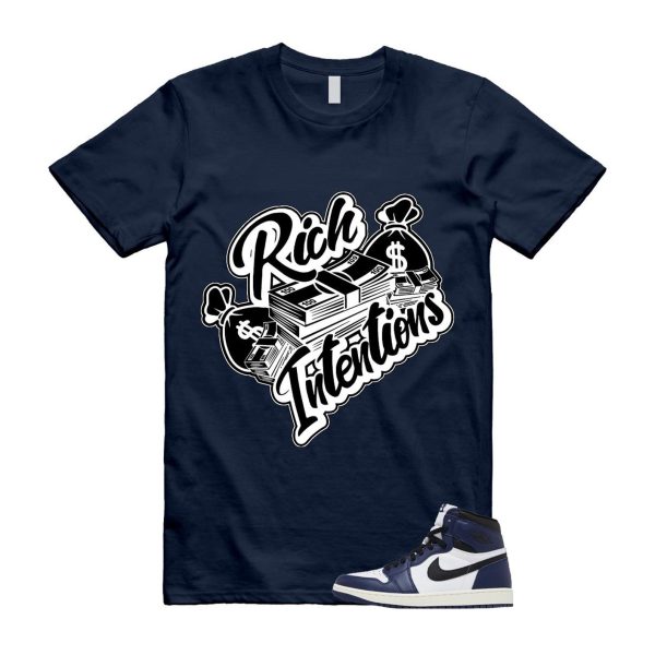 1 Midnight Navy Black White Sail Retro High OG T Shirt Match RICH ,FD1437-401 Jezsport.com