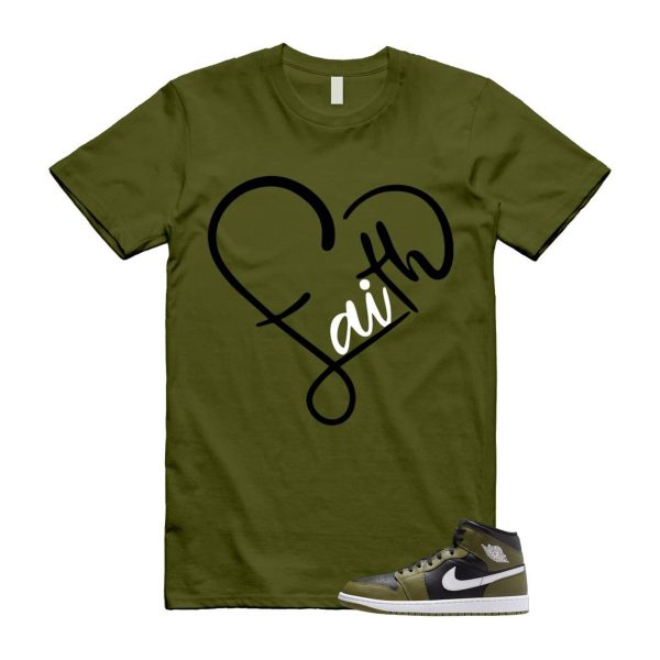 1 Sequoia Olive Green Black White Air Mid T Shirt Match FAITH Jezsport.com