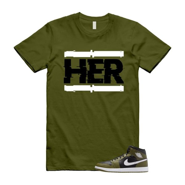 1 Sequoia Olive Green Black White Air Mid T Shirt Match HER Jezsport.com