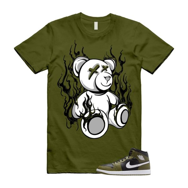 1 Sequoia Olive Green Black White Air Mid T Shirt Match LIT Jezsport.com