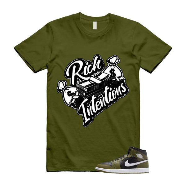 1 Sequoia Olive Green Black White Air Mid T Shirt Match RICH Jezsport.com