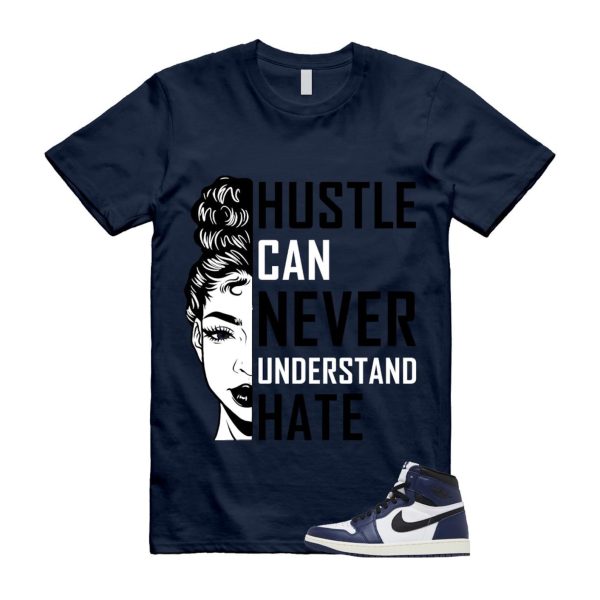 1 Midnight Navy Black White Sail Retro High OG T Shirt Match HUSTLE ,FD1437-401 Jezsport.com