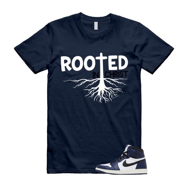 1 Midnight Navy Black White Sail Retro High OG T Shirt Match ROOTED ,FD1437-401 Jezsport.com