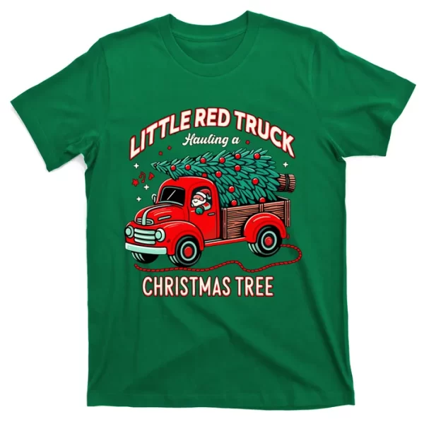 Little Red Truck Hauling A Christmas Tree T Shirt For Men, Christmas Shirt For Girl Jezsport.com