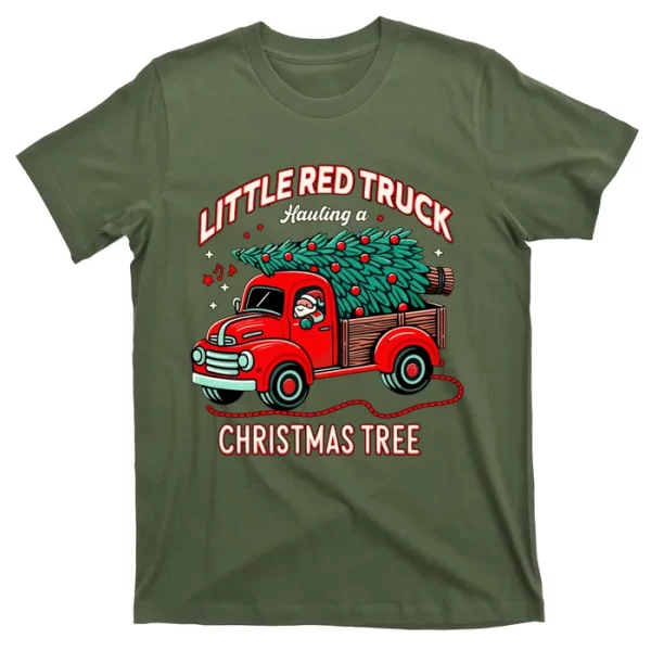 Little Red Truck Hauling A Christmas Tree T Shirt For Men, Christmas Shirt For Girl Jezsport.com