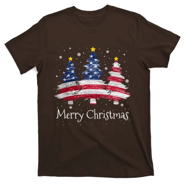 Merry Christmas Tree American Flag Family Christmas Pajama T Shirt For Men, Christmas Shirt For Girl Jezsport.com