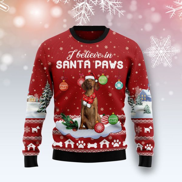 Vizsla I Believe In Santa Paws Ugly Christmas Sweater Jezsport.com