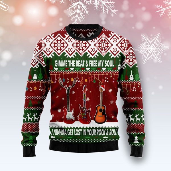 Guitar Gimme The Beat Ugly Christmas Sweater Jezsport.com