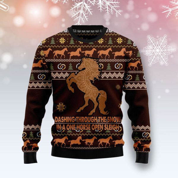 Horse Through Snow Ugly Christmas Sweater Jezsport.com