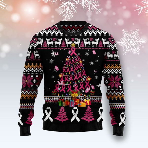 Breast Cancer Awareness Christmas Tree Ugly Christmas Sweater Jezsport.com