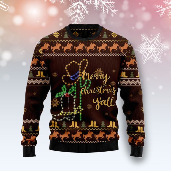 Cowboy Boots Christmas Ugly Christmas Sweater Jezsport.com