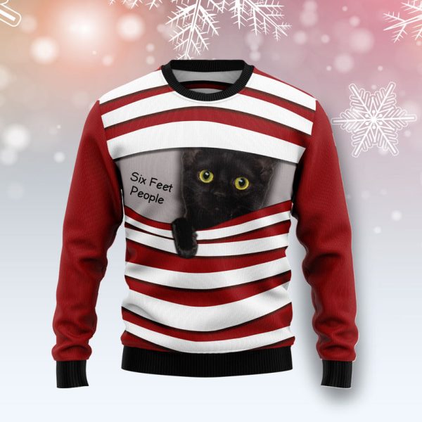 Black Cat Six Feet Ugly Christmas Sweater Jezsport.com