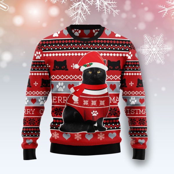 Black Cat Christmas Pattern Ugly Christmas Sweater Jezsport.com