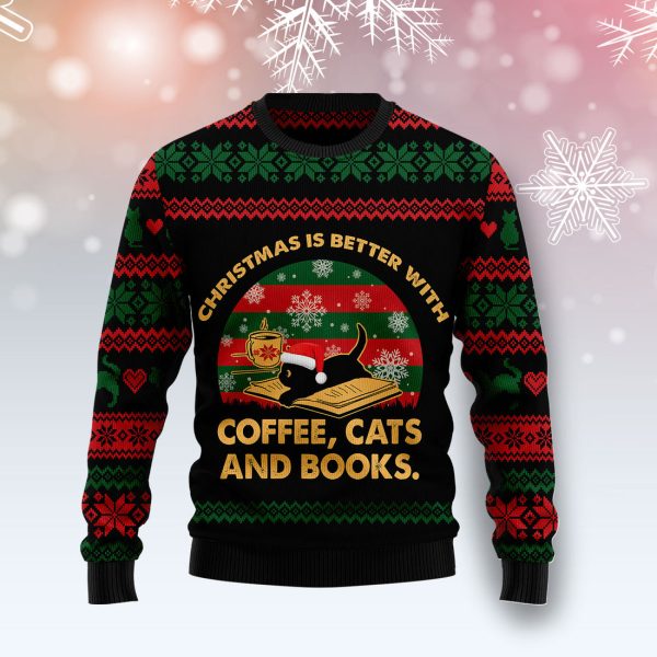 Christmas Better With Cat And Book Ugly Christmas Sweater, Christmas Gift Jezsport.com