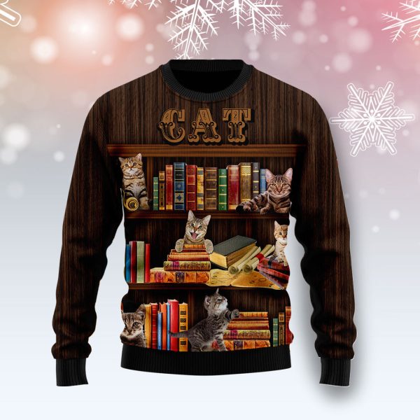 Cat Bookcase Ugly Christmas Sweater , Christmas Gift Jezsport.com