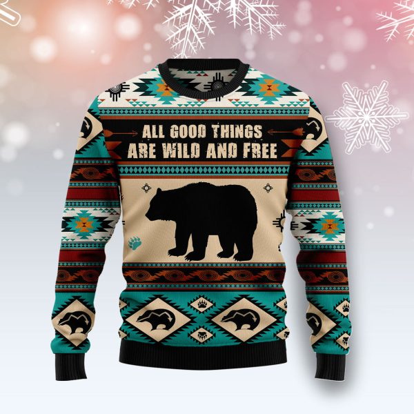 Bear Wild And Free Ugly Christmas Sweater , Christmas Gift Jezsport.com