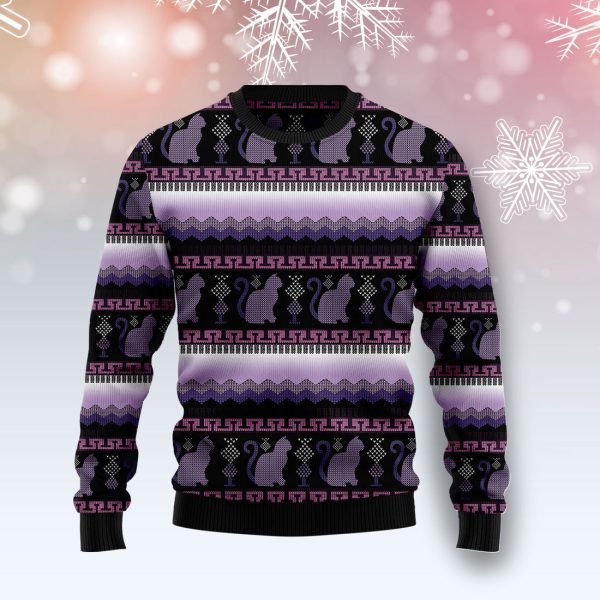 Cat Purple Pattern Ugly Christmas Sweater , Christmas Gift Jezsport.com