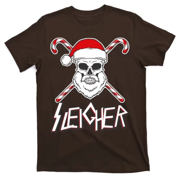 Sleigher Santa Candy Cane Skull T Shirt For Men, Christmas Shirt For Girl Jezsport.com