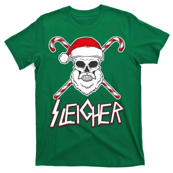 Sleigher Santa Candy Cane Skull T Shirt For Men, Christmas Shirt For Girl Jezsport.com