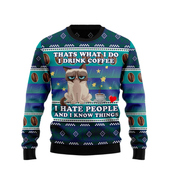 Grumpy Cat Coffee Ugly Christmas Sweater For Men & Women Christmas Gift Sweater Jezsport.com