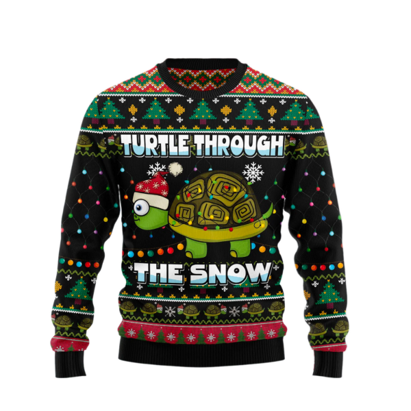 Turtle Through The Snow Ugly Christmas Sweater For Men & Women Christmas Gift Sweater Jezsport.com