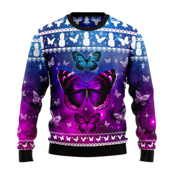 Purple Butterfly Ugly Christmas Sweater For Men & Women Christmas Gift Sweater Jezsport.com