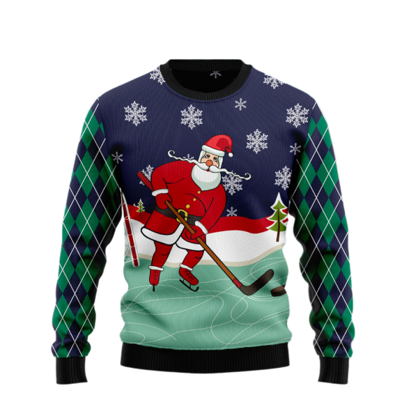 Hockey Santa Claus Ugly Christmas Sweater For Men & Women Christmas Gift Sweater Jezsport.com