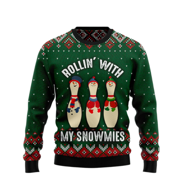 Bowling Rollin' With My Snowmies Ugly Christmas Sweater For Men & Women Christmas Gift Sweater Jezsport.com