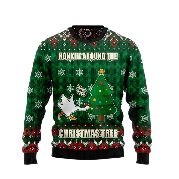 Duck Around Christmas Tree Ugly Christmas Sweater For Men & Women Christmas Gift Sweater Jezsport.com